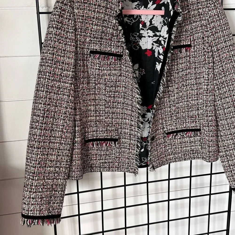 VTG Bay Studio Tweed Fringe Blazer Womens‎ 12 Multicolor Reversible